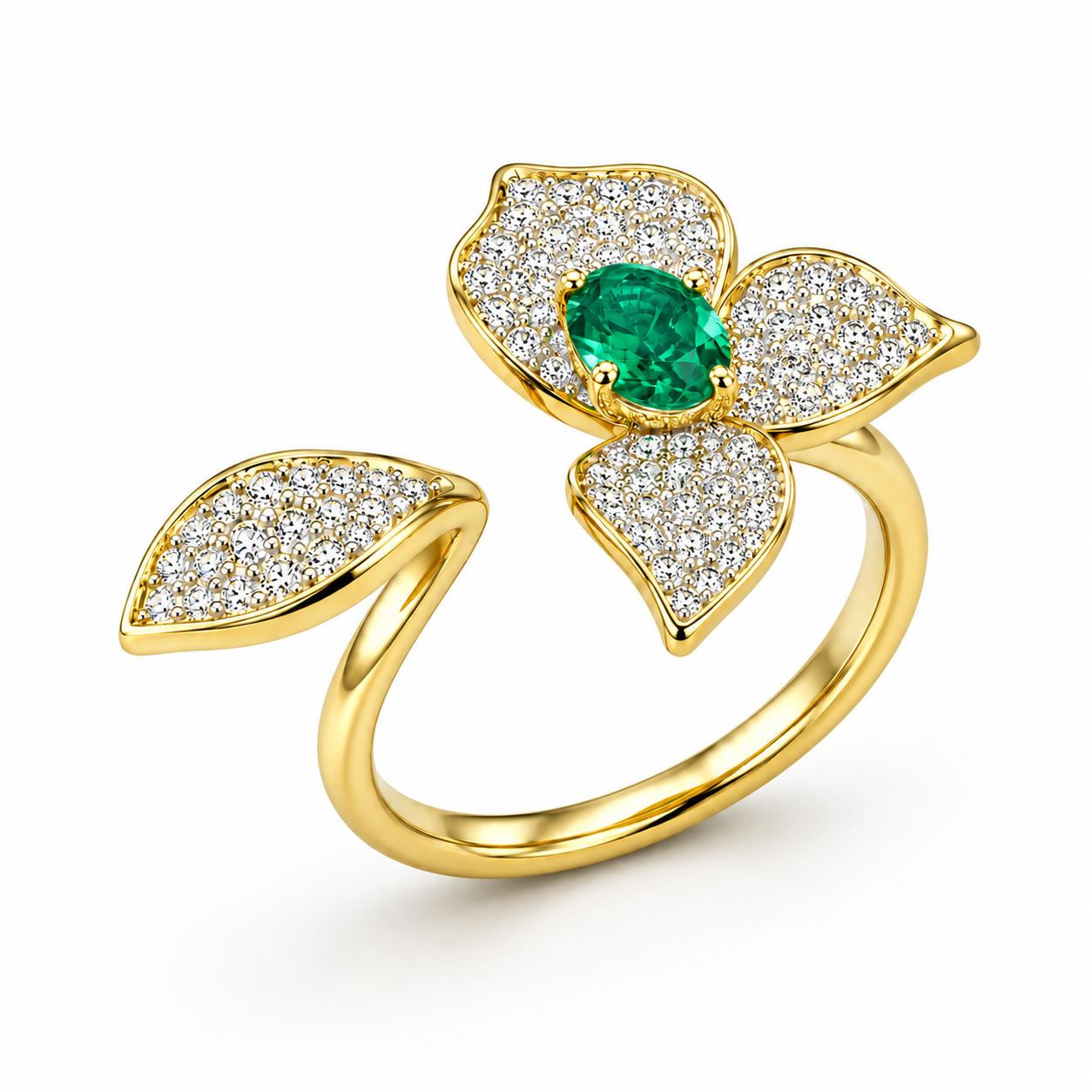 Emerald flower ring