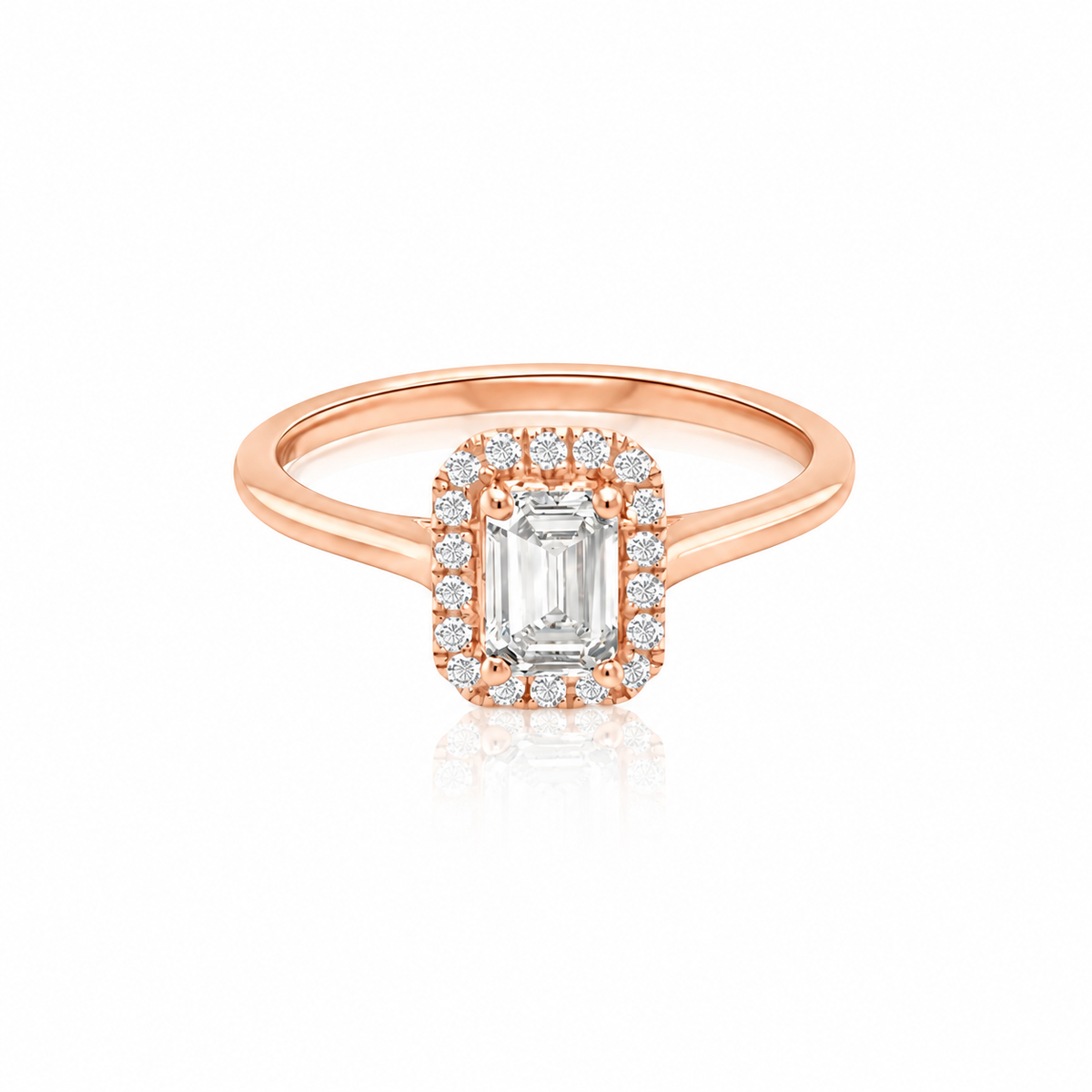 Plain Emerald Halo Diamond Ring - 18K Gold
