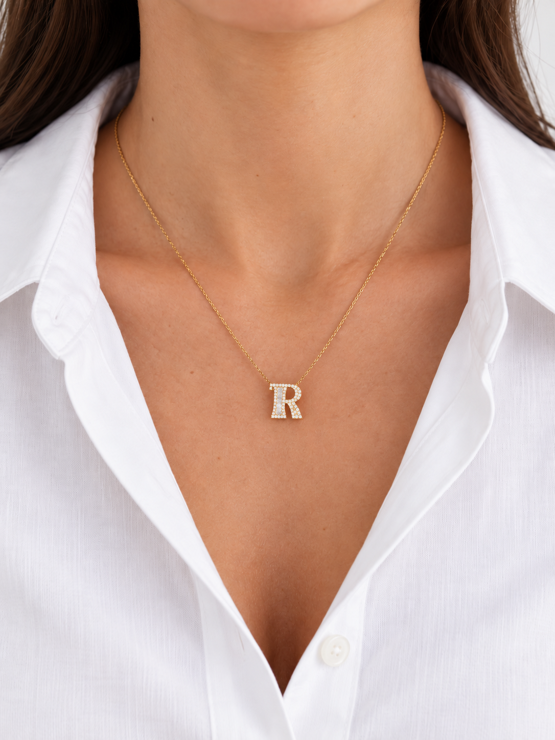 Diamond Baguette Initial Necklace