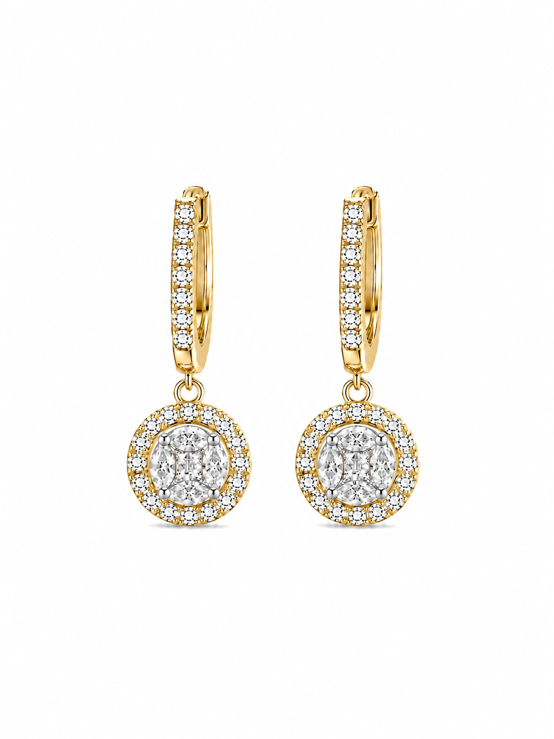 Diamond Halo Drop Earrings