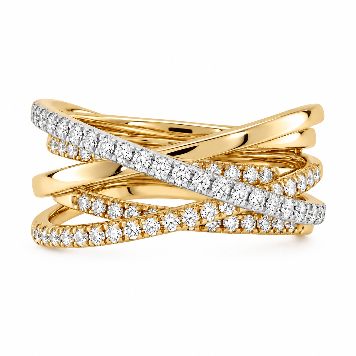 Multiple Crossover Diamond Ring - 18K Rose Gold