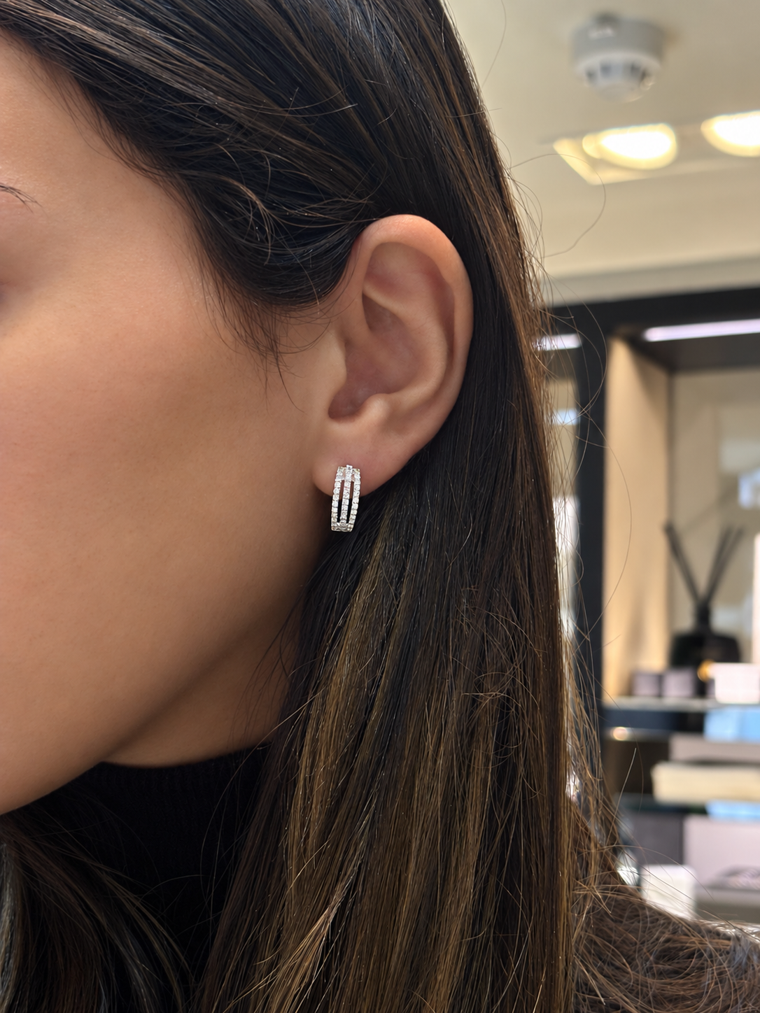 Triple Row Diamond Hoop Earrings