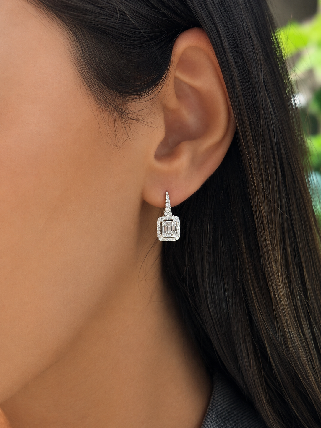 Halo Emerald Drop Earrings
