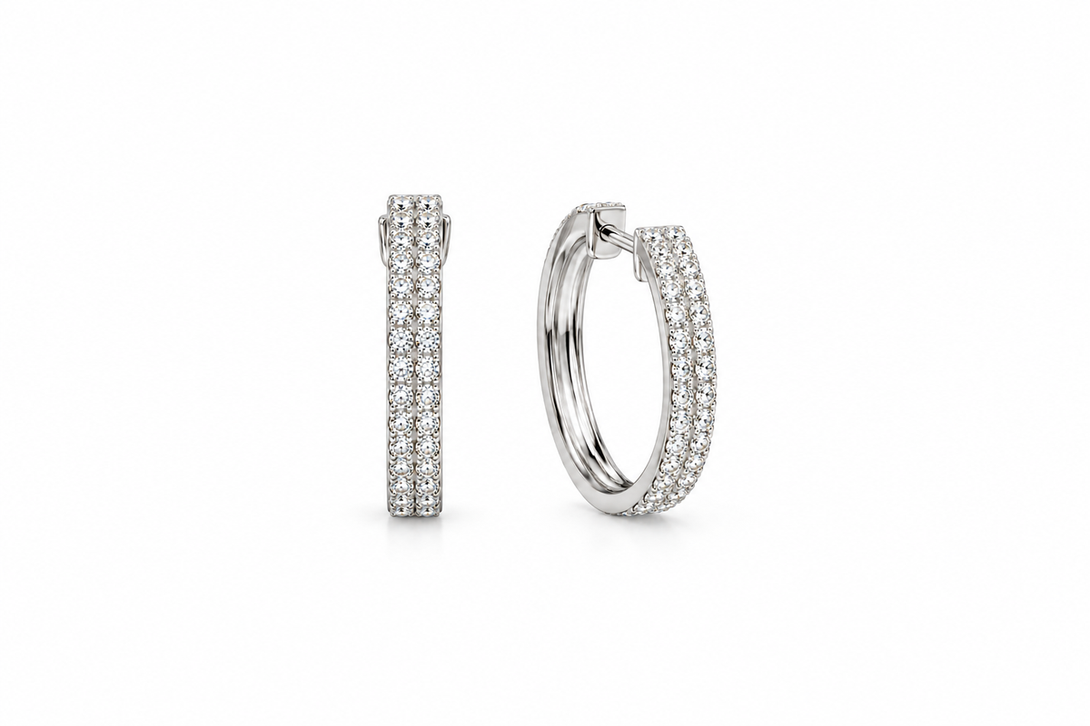 Double Row Diamond Hoop Earrings