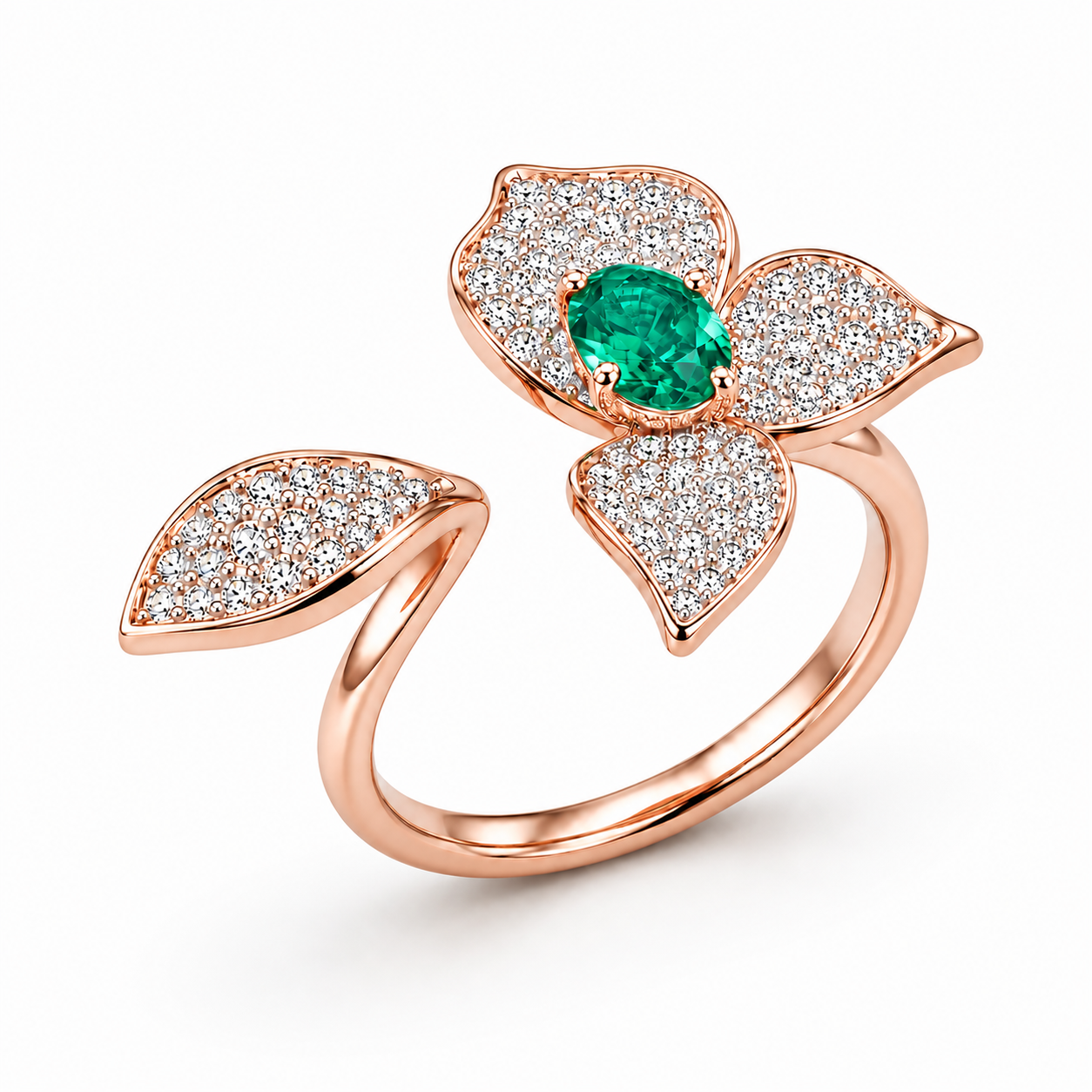 Emerald flower ring