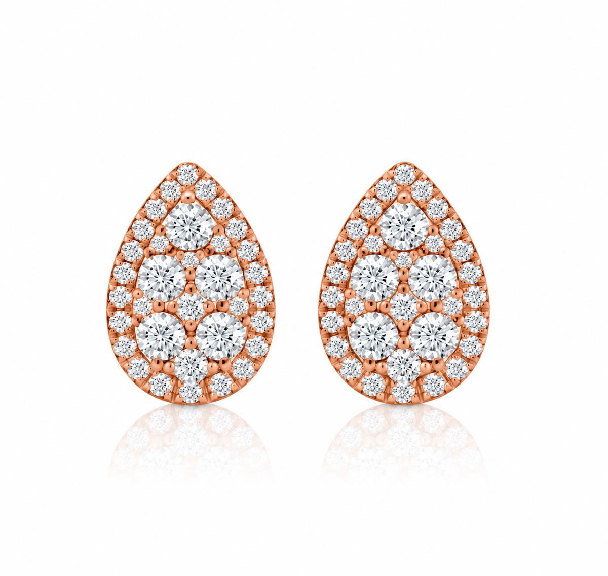 Pear Shape Illusion Diamond Stud Earrings - 18K Gold