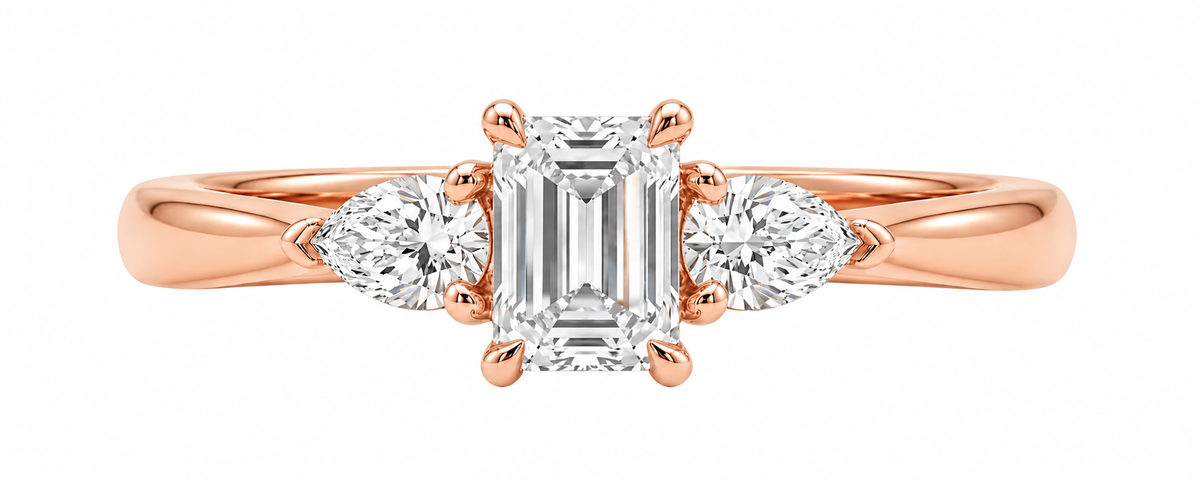 Trope Emerald Trilogy Pear Side Diamonds Ring - 18K Gold