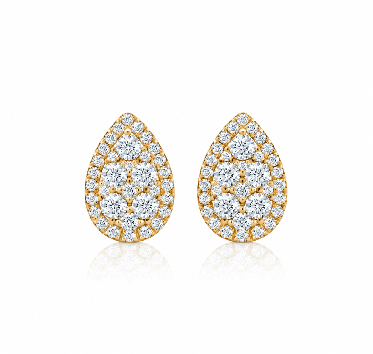 Pear Shape Illusion Diamond Stud Earrings - 18K Gold