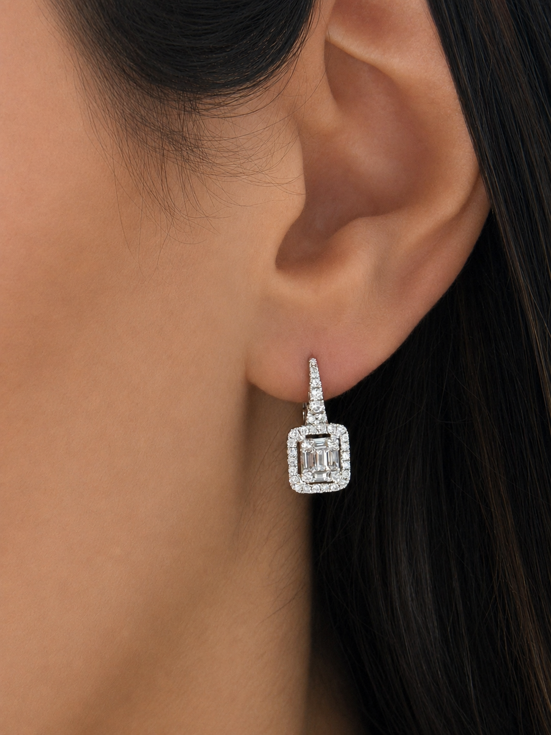 Halo Emerald Drop Earrings