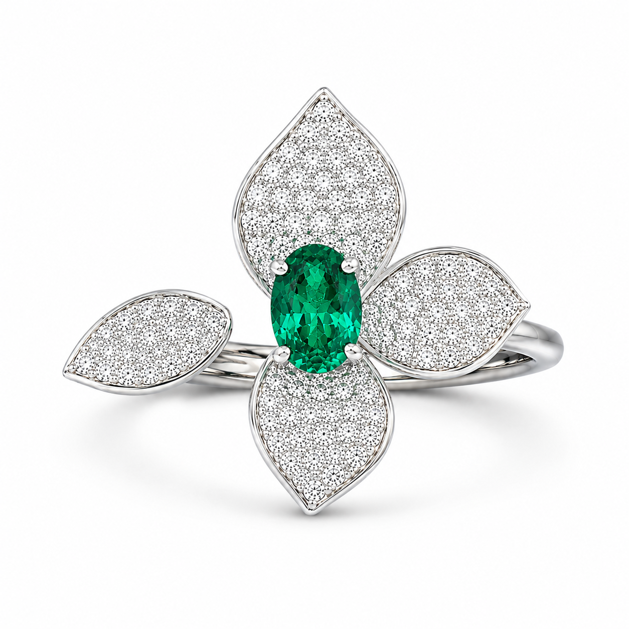 Emerald flower ring