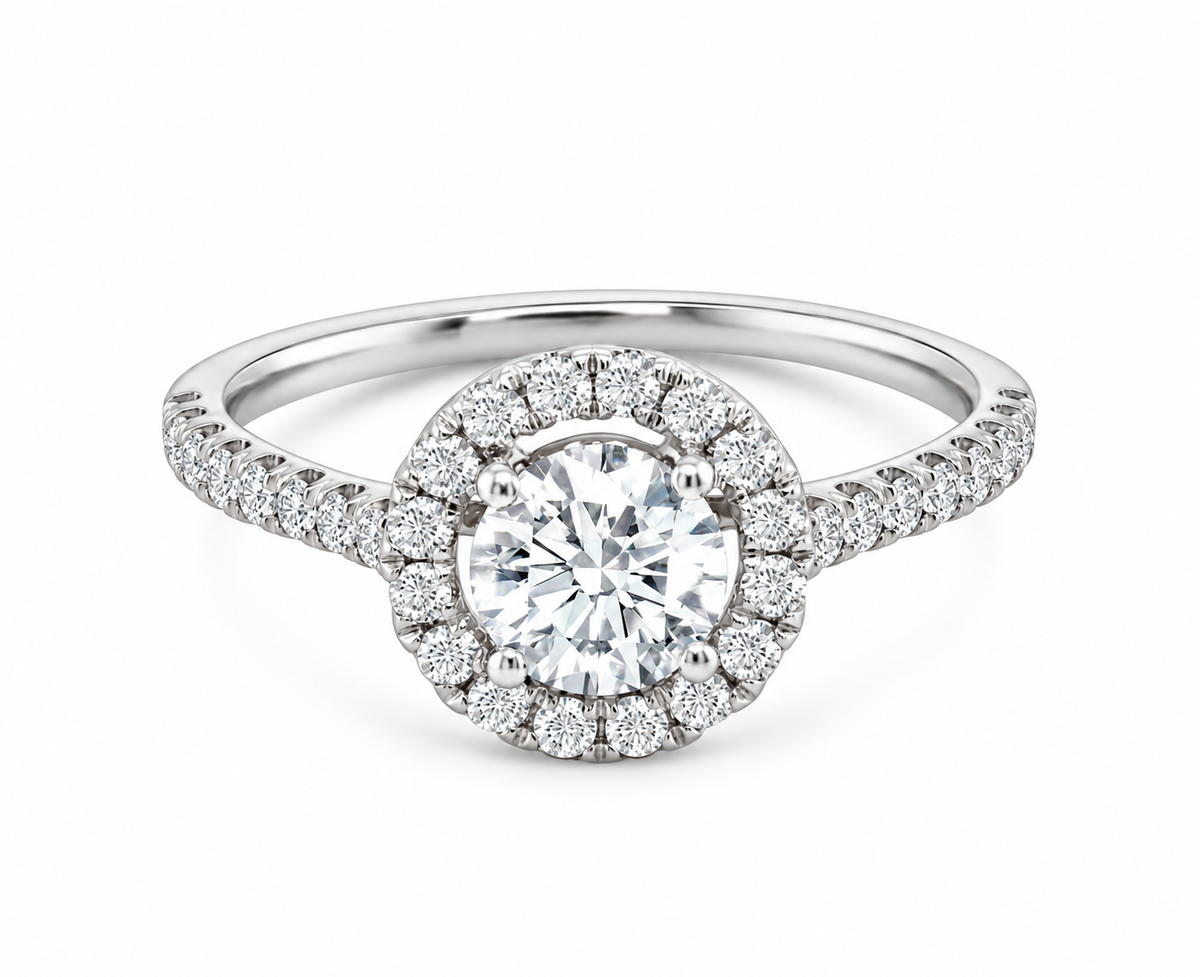Brilliant-Cut Halo Pavé Diamond Ring - 18K Rose Gold