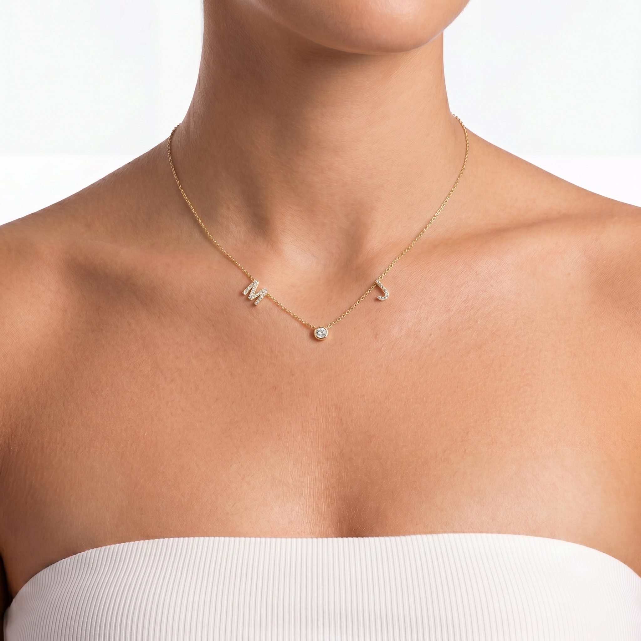 Double Initial Bezel Necklace
