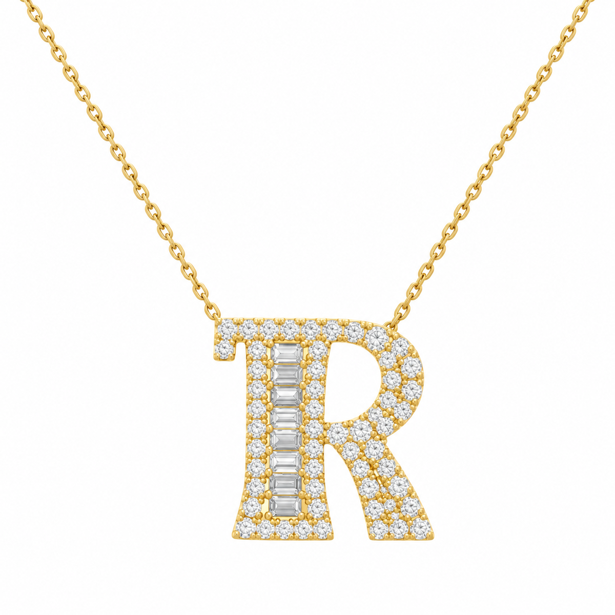 Diamond Baguette Initial Necklace