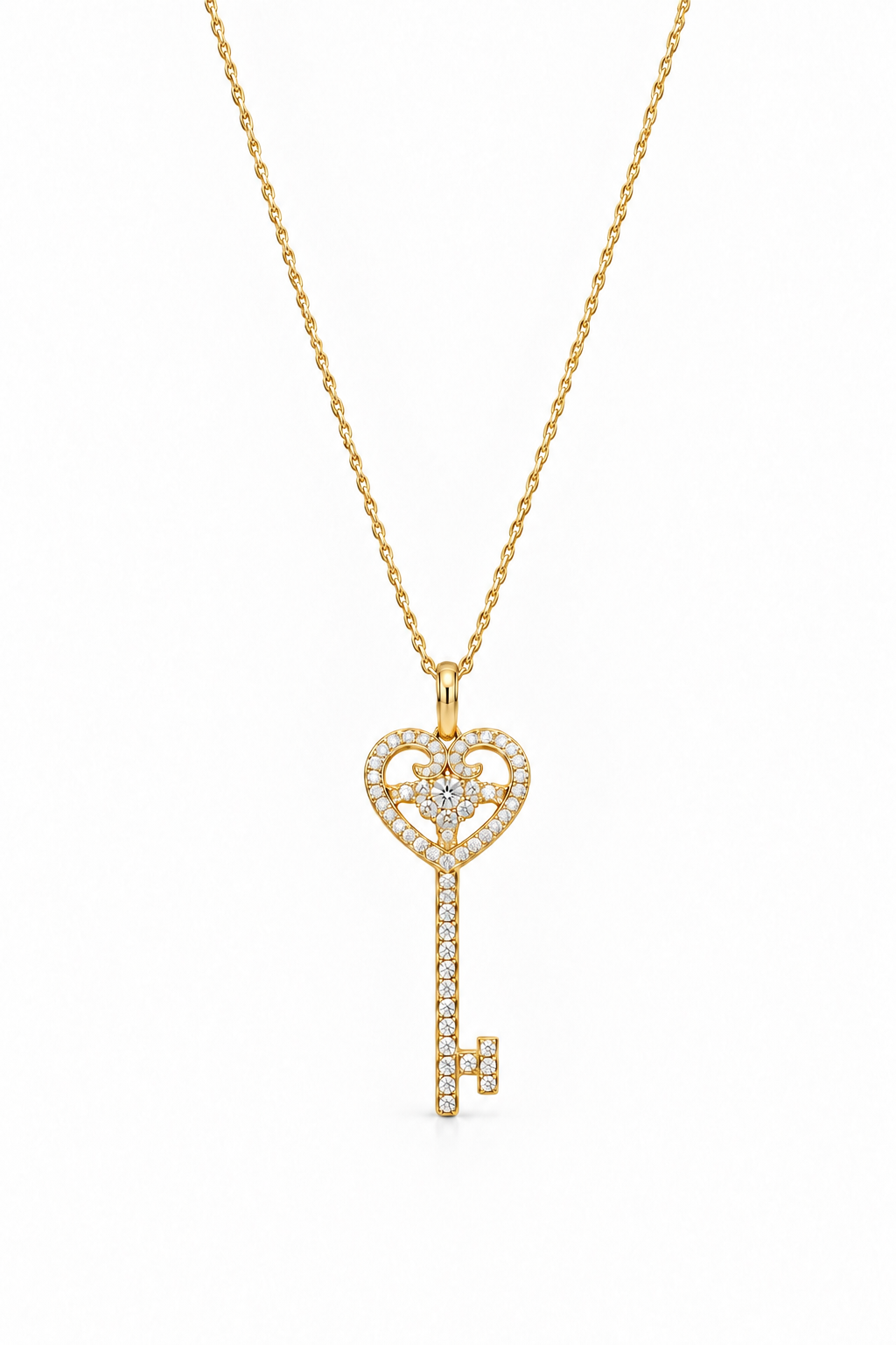 Diamond Heart Key Necklace