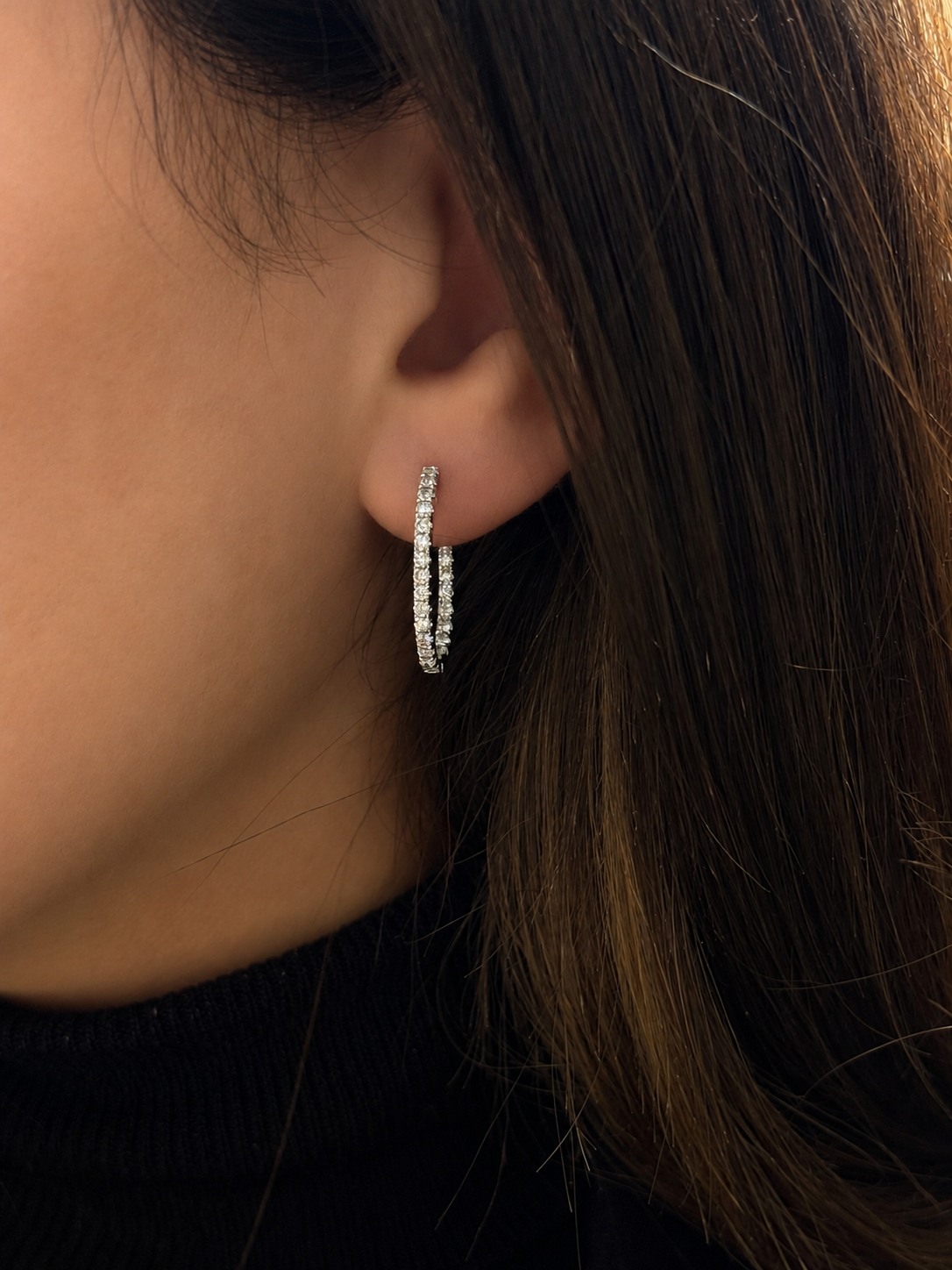 Inside Out Oval Shape Diamond Hoop