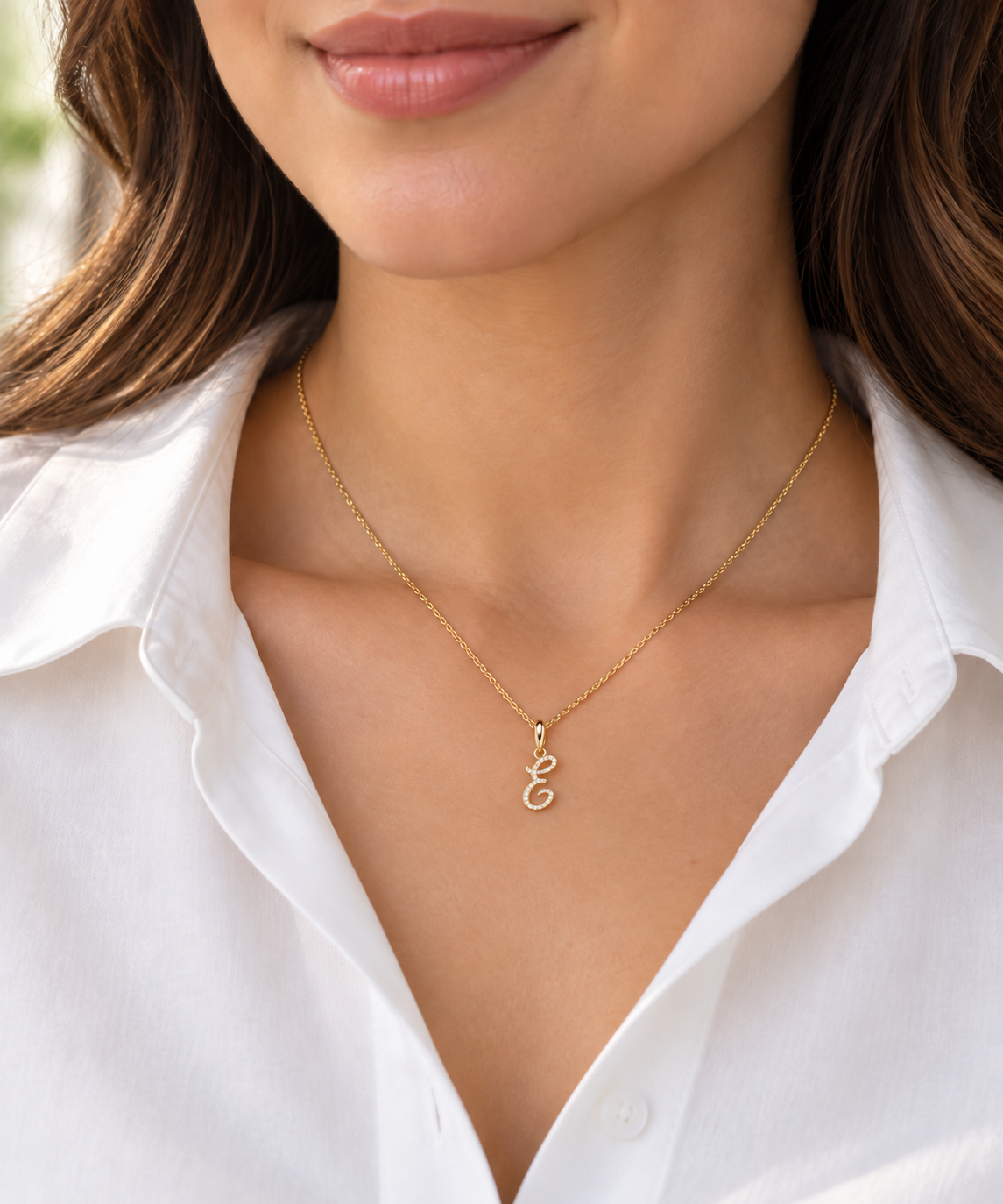 Small Script Diamond Initial Necklace – 18K Gold