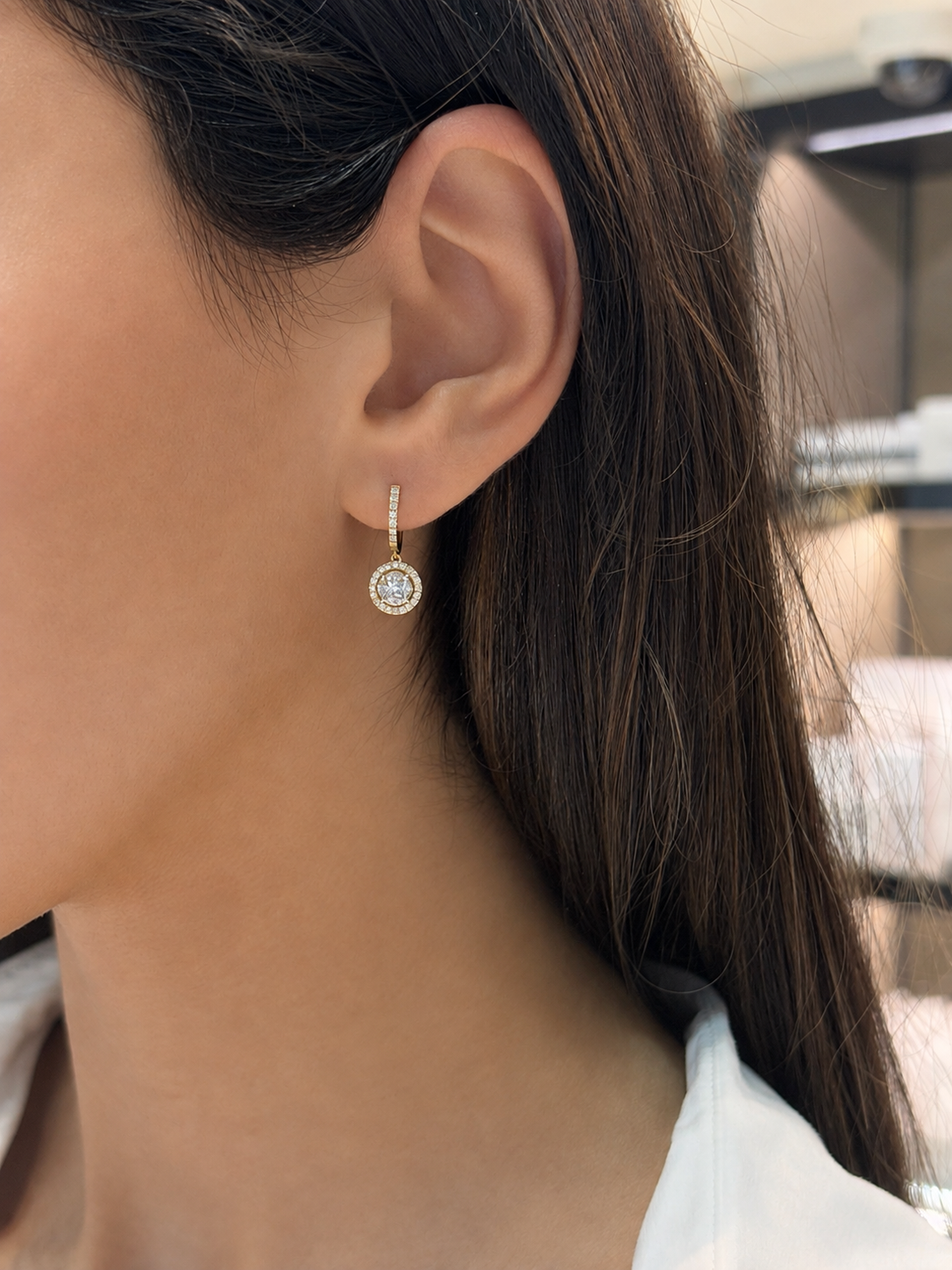 Diamond Halo Drop Earrings