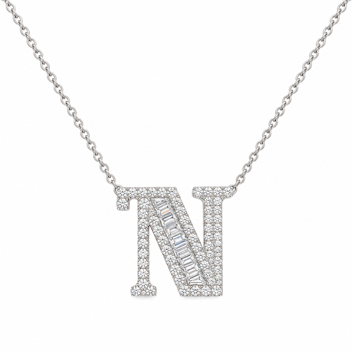 Diamond Baguette Initial Necklace