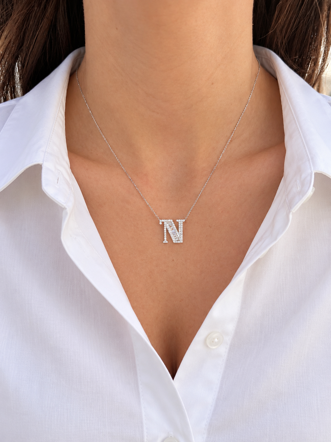 Diamond Baguette Initial Necklace