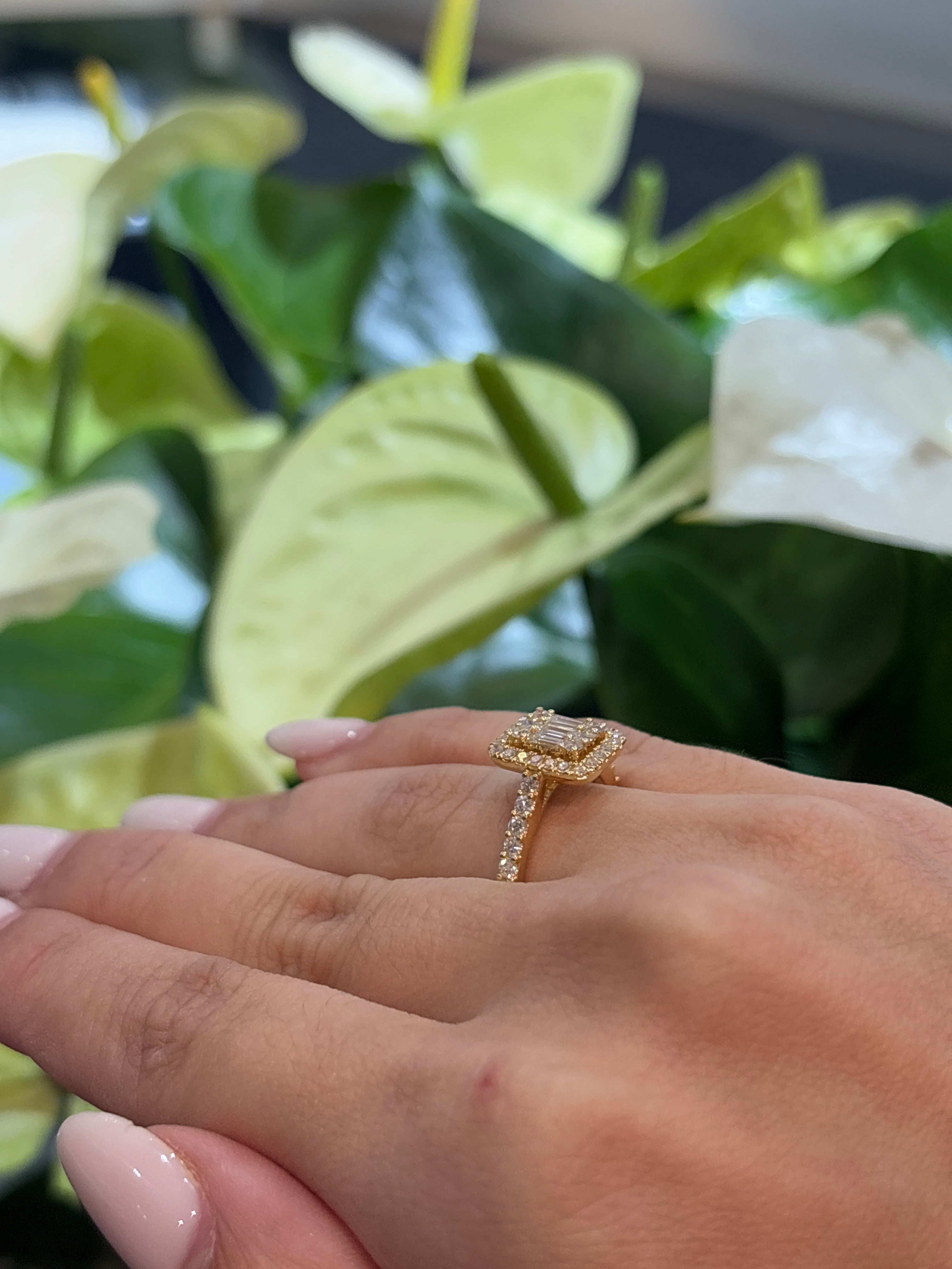 Halo Baguette Ring