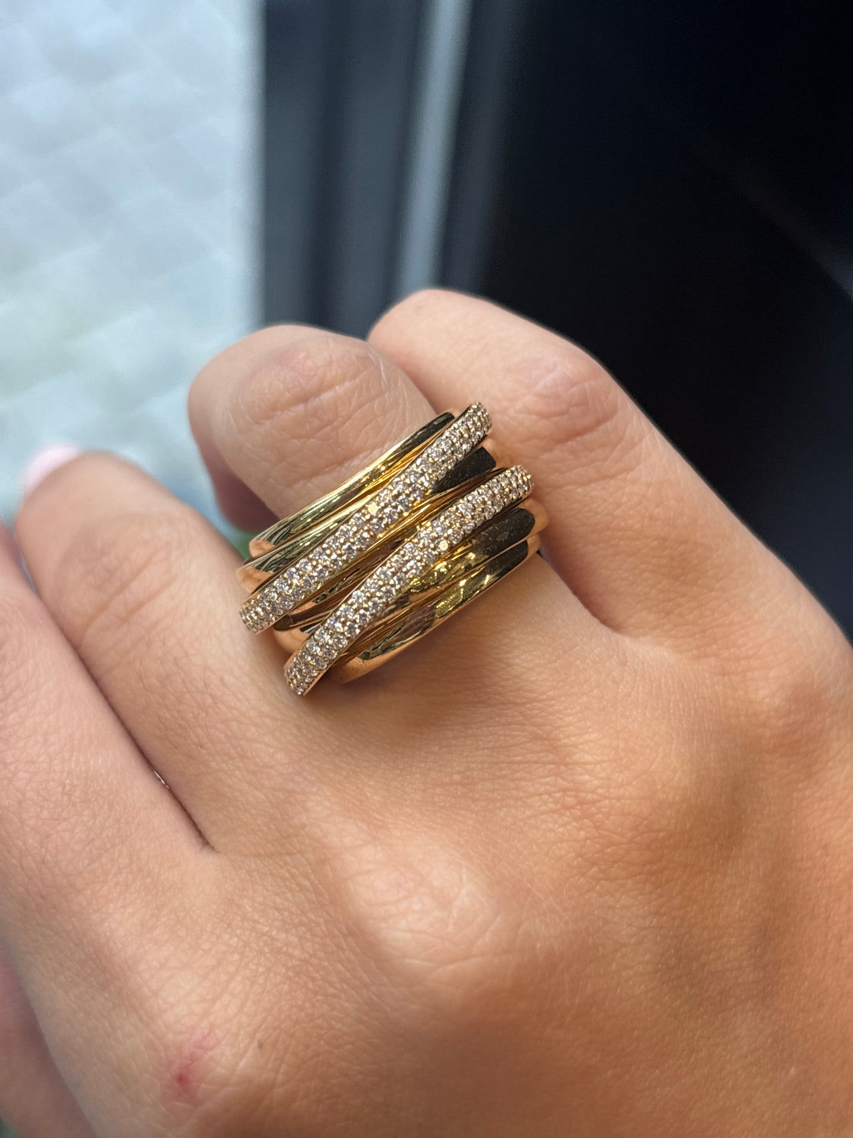 Large Crossover Diamond Ring