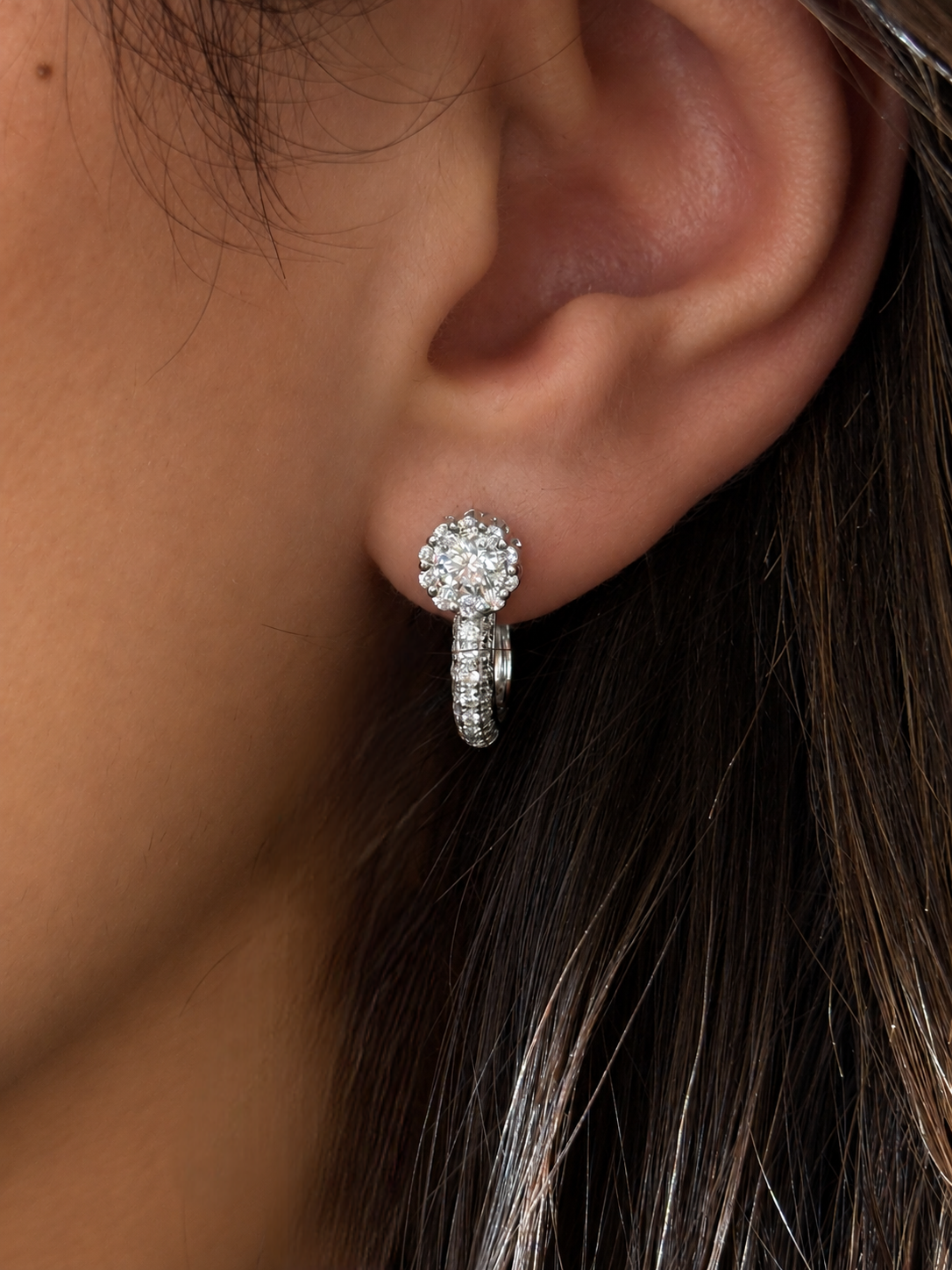 Diamond Flower Halo Earrings