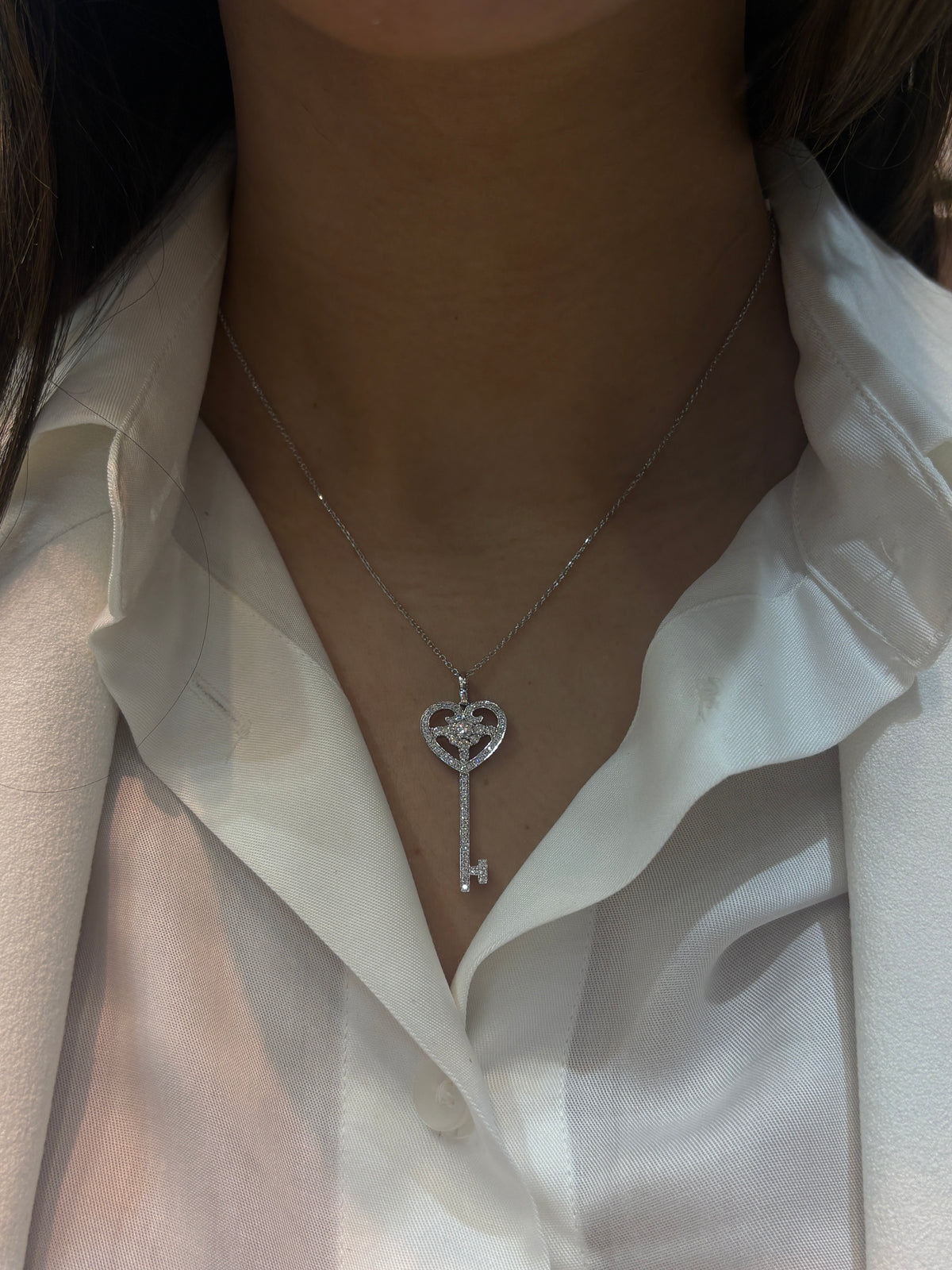 Diamond Heart Key Necklace
