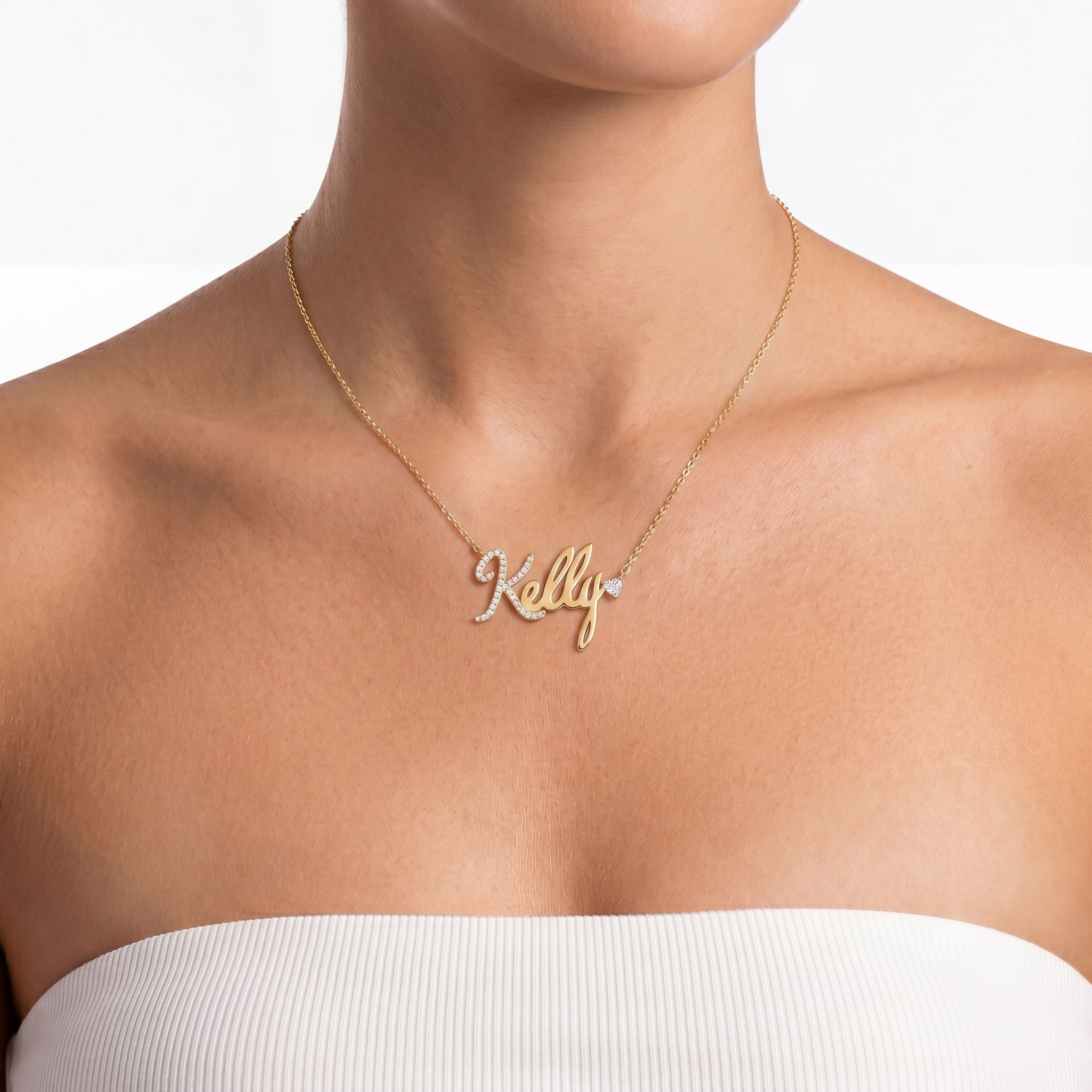 One Diamond Heart Script Necklace