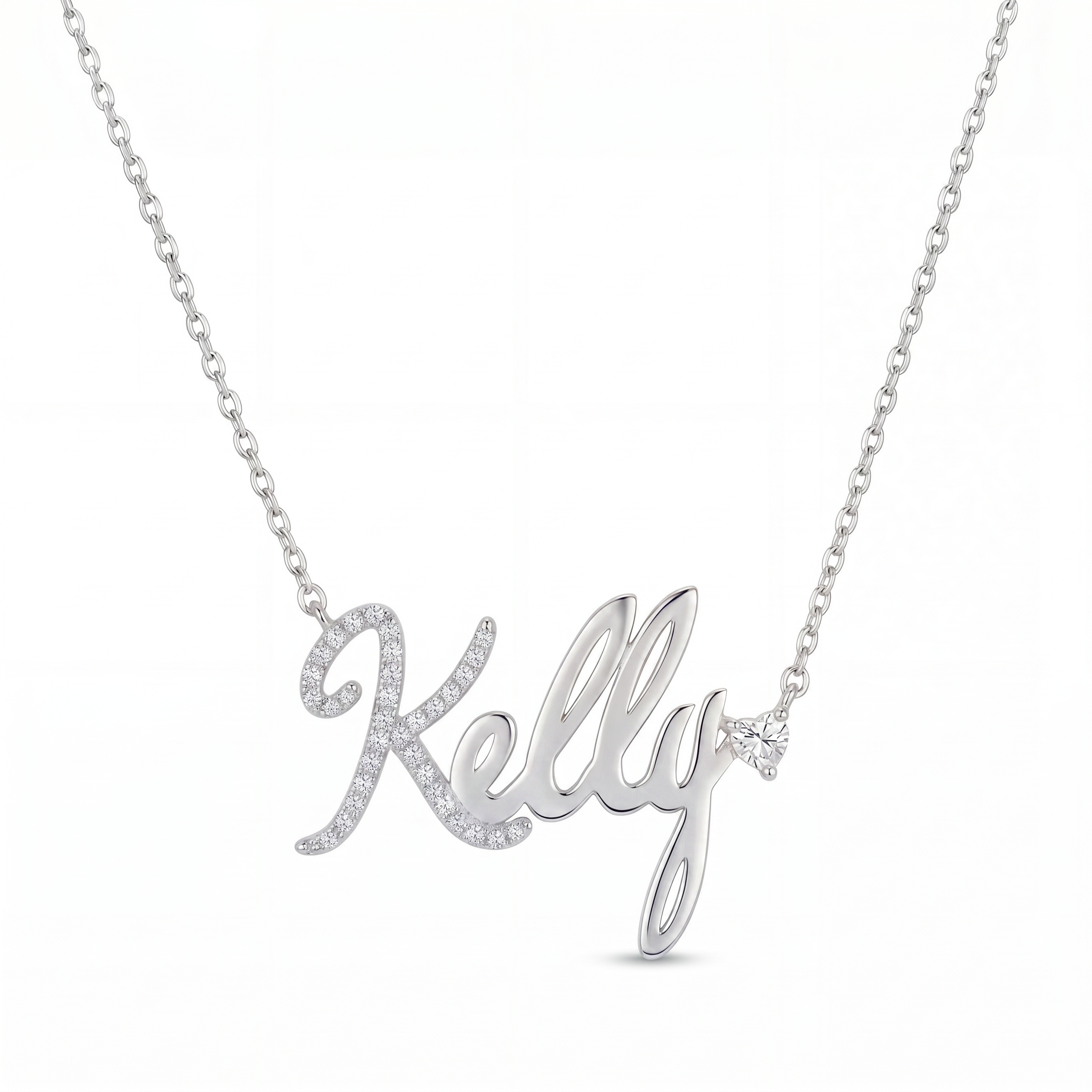 One Diamond Heart Script Necklace